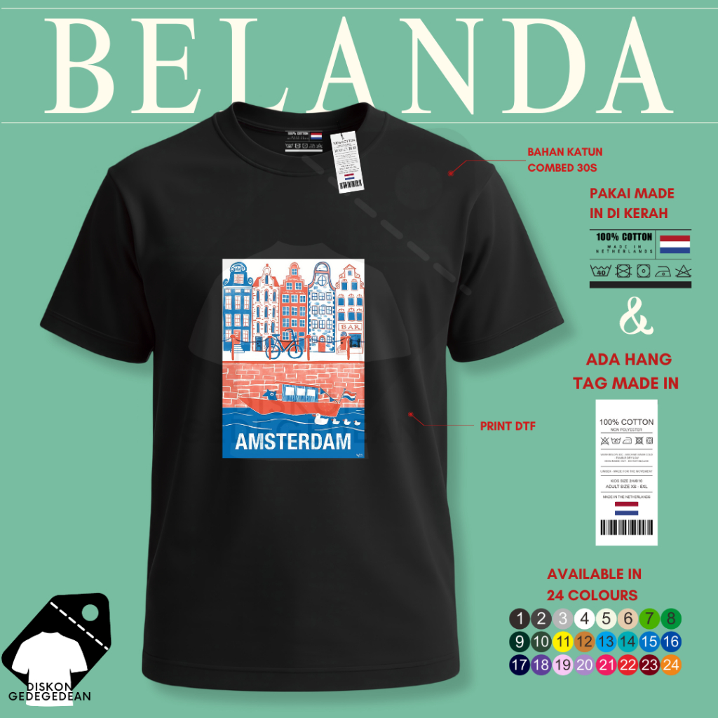 Diskongedegedean Kaos Belanda Holland Amsterdam, Baju Belanda Amsterdam Tshirt Belanda Holland 7