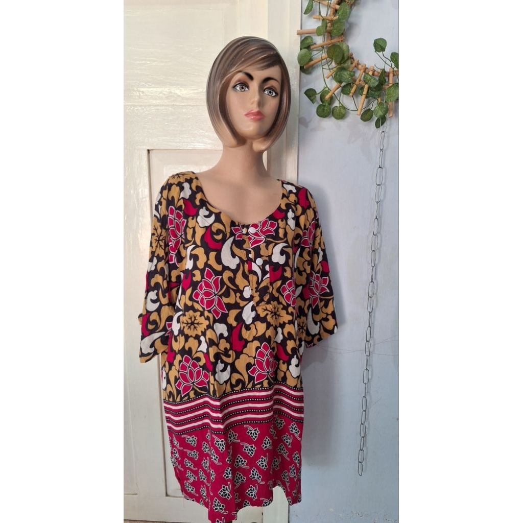 baju tidur atasan rayon batik etnik pink fusia kombinasi /home dress daster soze dewasa