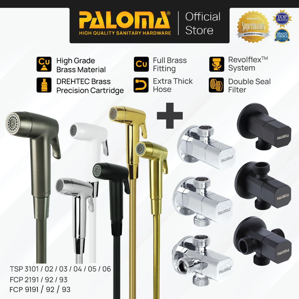 PALOMA Paket Toilet Shower Jet Washer Jet Shower Bidet Spray Cebok Kloset Closet WC Keran Stop 1 2 3