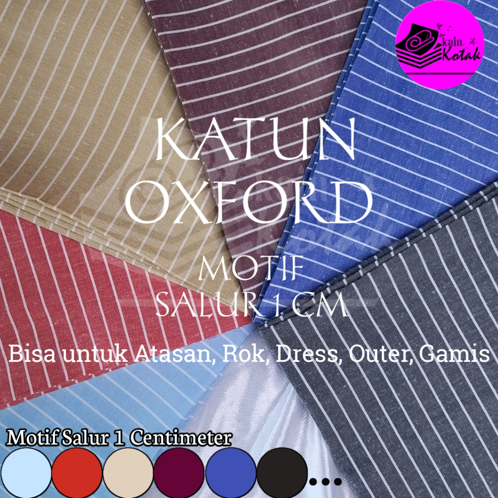Kain Katun Oxford Salur Yarndyed Saluria salur 1cm Lebar150cm harga per 50cm