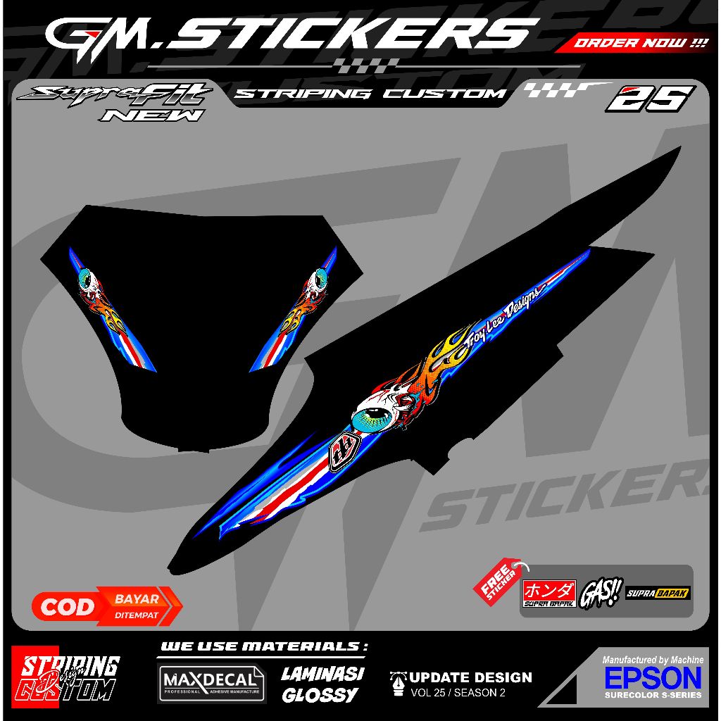 STRIPING STIKER VARIASI HONDA SUPRA FIT NEW MOTIF ARAI TROY LEE DESIGN K6