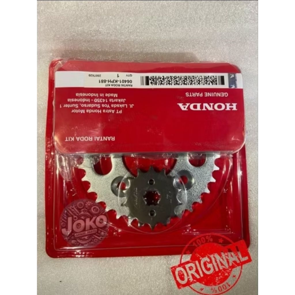 GEAR SET + RANTAI ORIGINAL KPH HONDA KHARISMA, SUPRA X 125, GEAR SET SUPRA X 125, ORIGINAL KPH