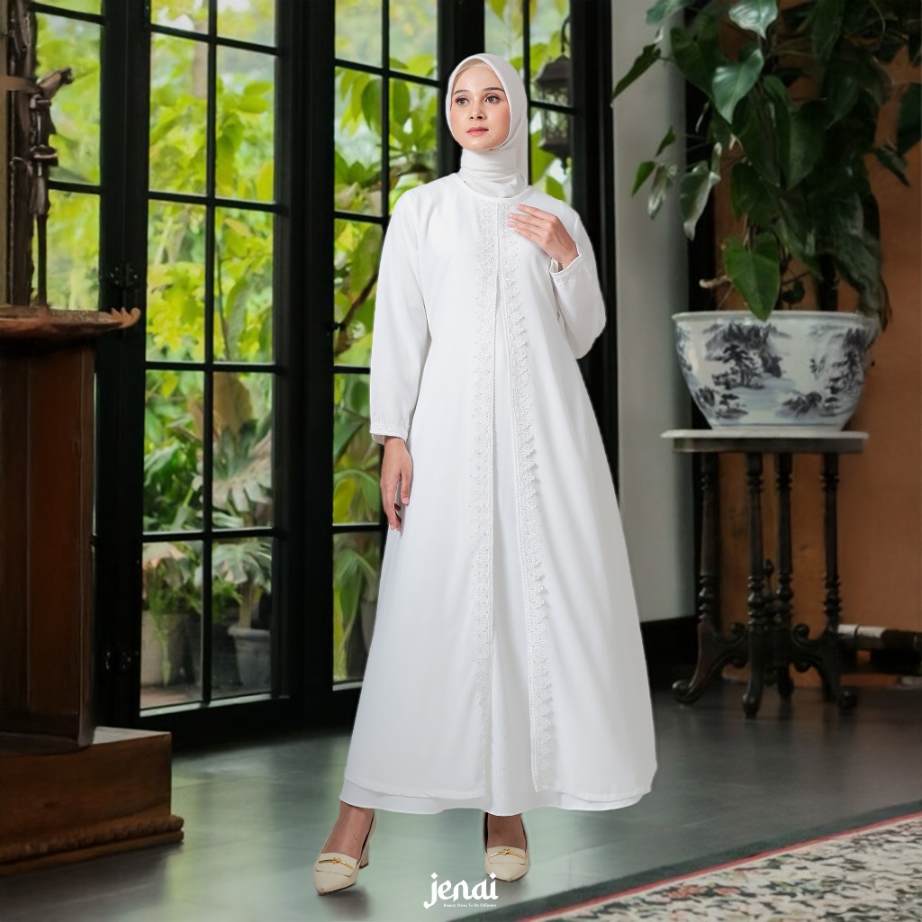 JENAI Gamis Abaya Putih Wanita Mewah Dan Elegan Terbaru Abaya Turkey Putih Kekinian