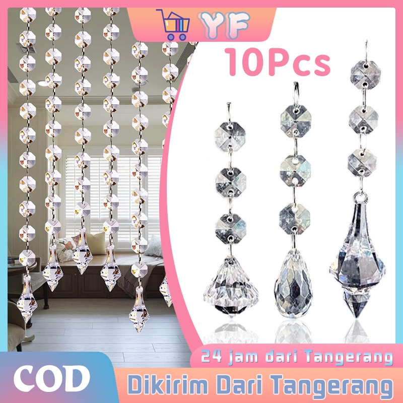 10Pcs Tirai Manik Kristal Akrilik Tirai Manik Kristal Kaca Tirai Crystal Mengkila