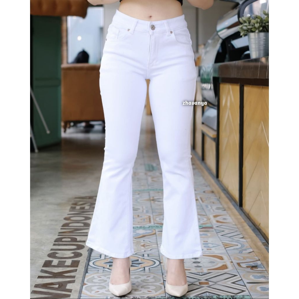 Celana Jeans Cutbray Lipat Polos Putih Wanita-Celana Panjang Jeans-Celana Jeans Wanita Terbaru-Jeans