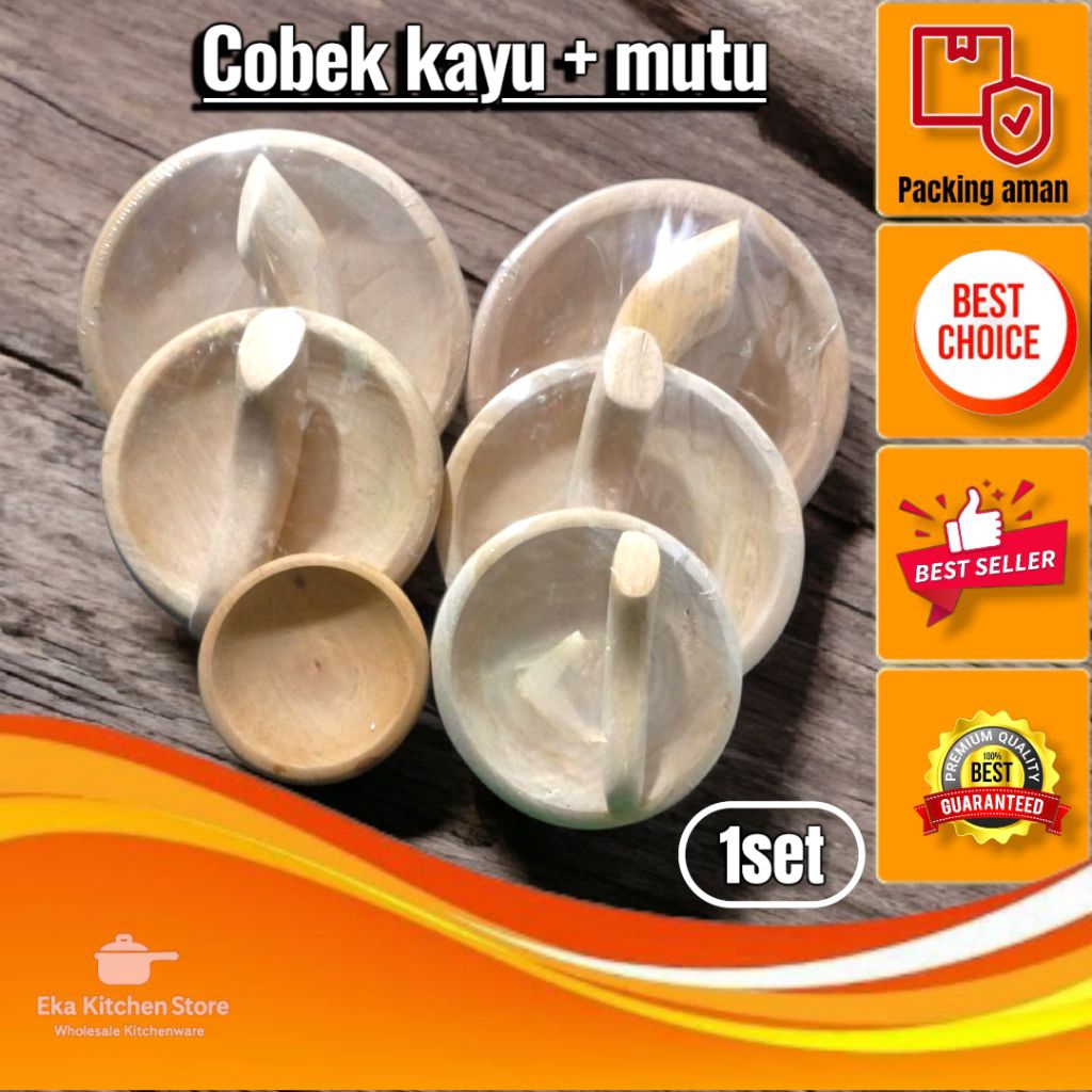 Cobek Kayu Set – Kuat & Tahan Lama | Jumbo/Besar/Tanggung/Kecil/MiniCobek Kayu Sambal Kualitas Bagus