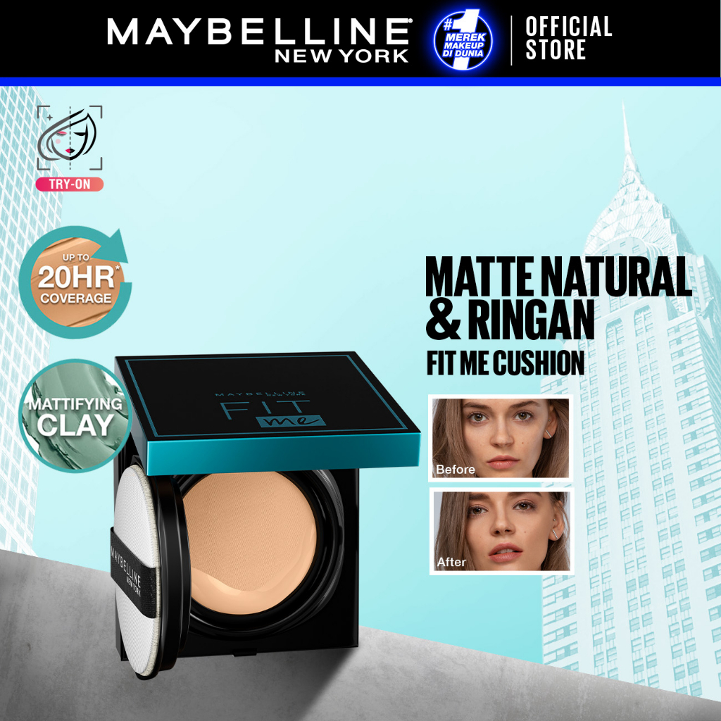 MAYBELLINE OFFICIAL Fit Me Matte+Poreless Cushion Foundation 14gr - Makeup Ringan Full Coverage Oil 
