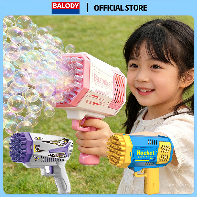 BALODY Pistol Gelembung Mainan Anak 40 Lubang LED - Produksi Gelembung Besar dan Banyak untuk Outdoo