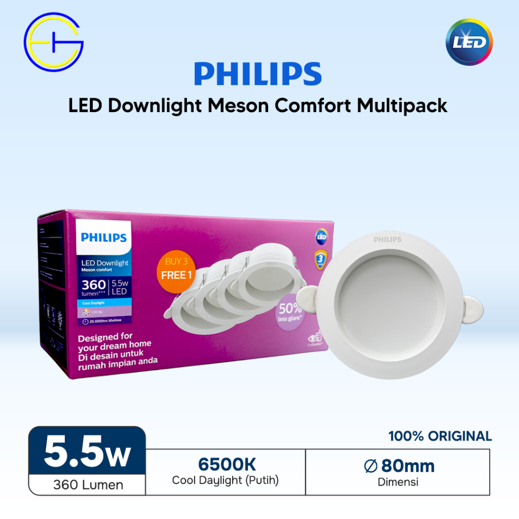 Varian Lengkap Lampu LED Downlight Pack isi 4 Meson Comfort Philips RC RD (5.5 Watt, 7 Watt, 9 Watt,