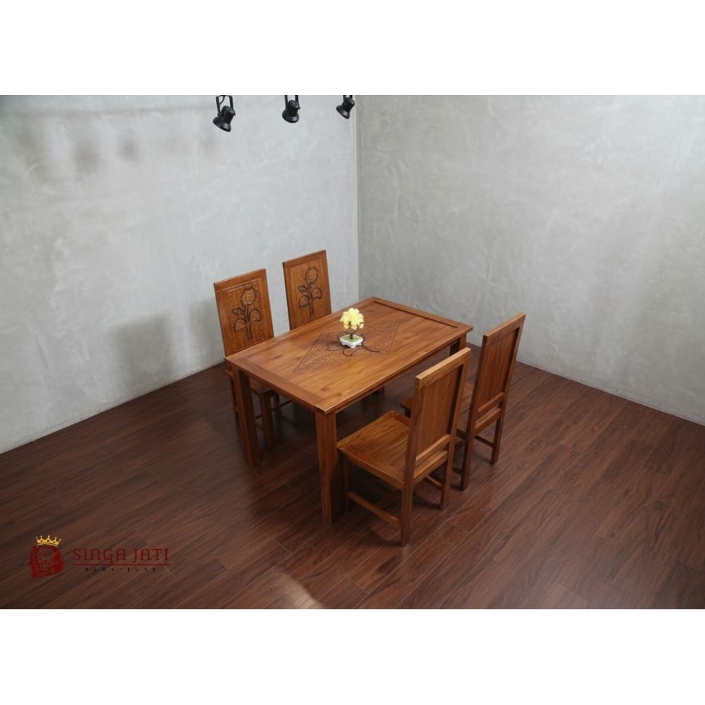 Meja Makan Kayu Jati 4 Kursi kayu Jati