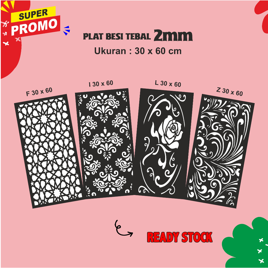 Laser Plat Pagar, Ornamen Pagar, Krawangan, Plat Cnc, Plat Cutting, CNC Laser Cutting, 30 x 60 cm