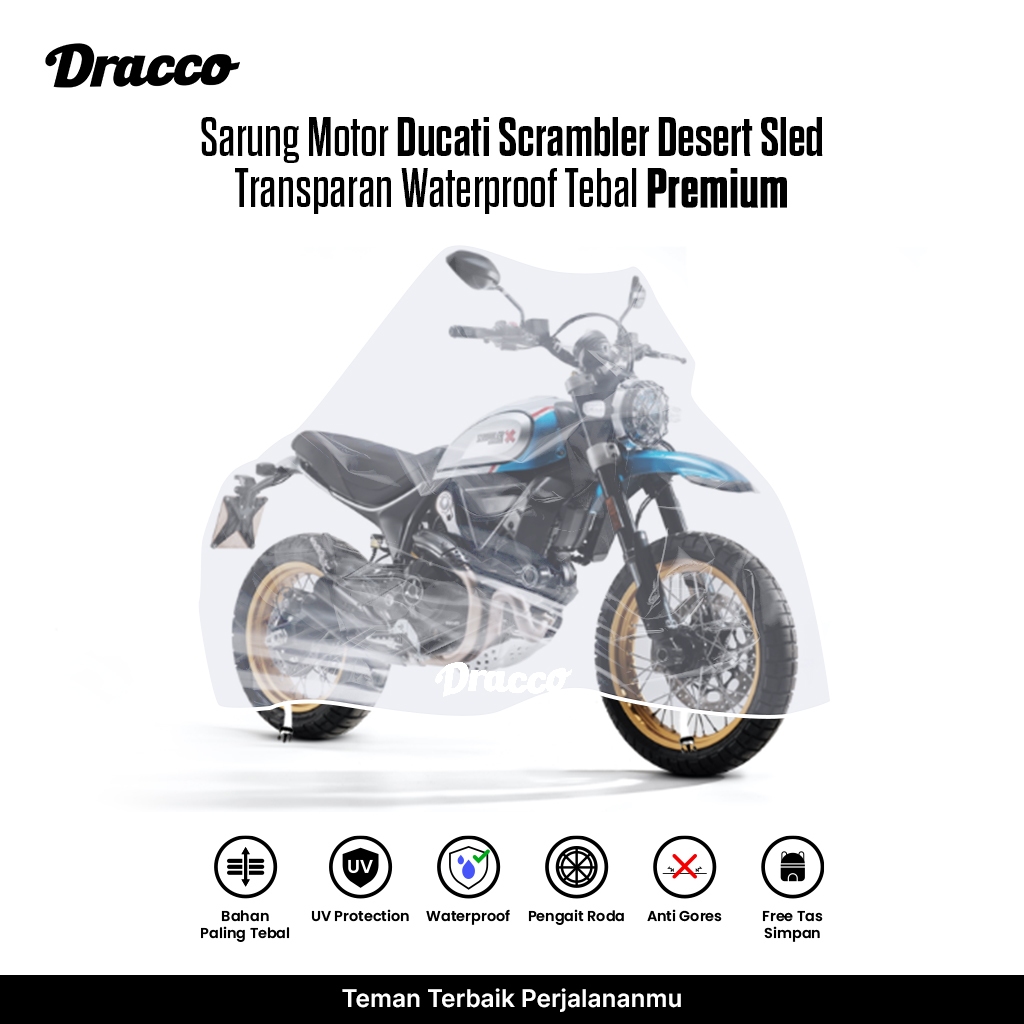 Sarung Motor Scrambler Desert Sled Transparan Tebal Waterproof Premium Penutup Anti Hujan Anti Gores
