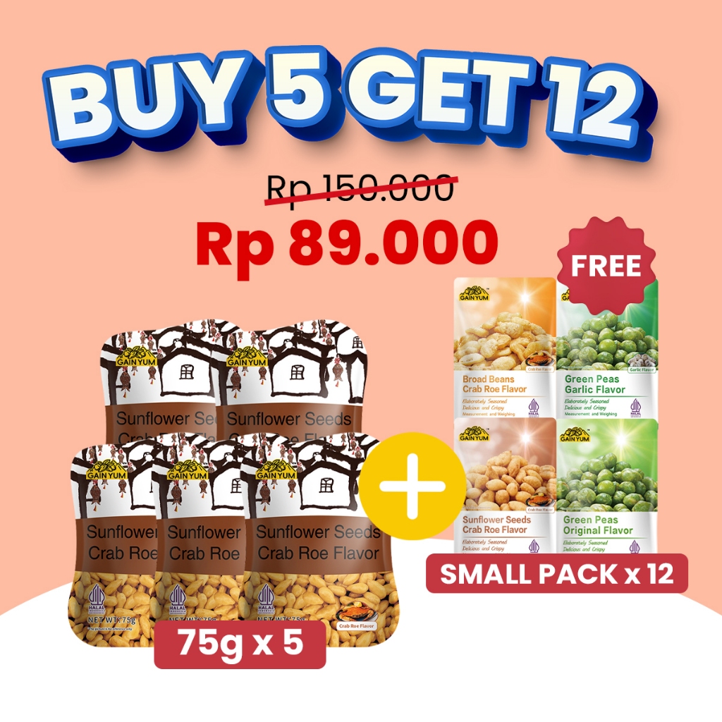 Gain Yum Kuaci Rasa Telur Kepiting 75G Sunflower Seeds Crab Roe Snack