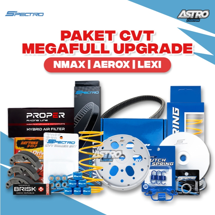 Mega Super Full Upgrade CVT Nmax 155 Aerox Lexi 125 Mangkok Kampas Ganda Busi Filter Udara Spectro