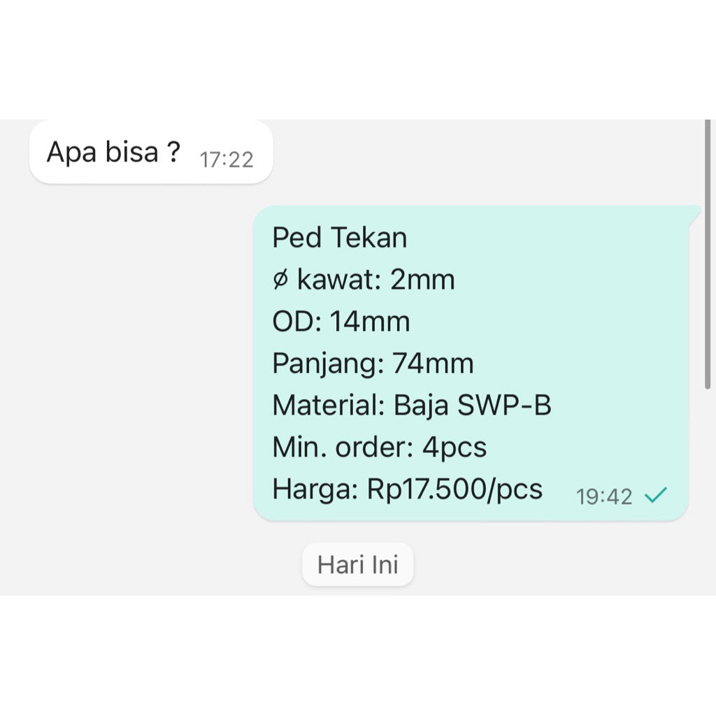 Per Spring Pegas Tekan OD 14mm Kawat 2mm Panjang 74mm Baja