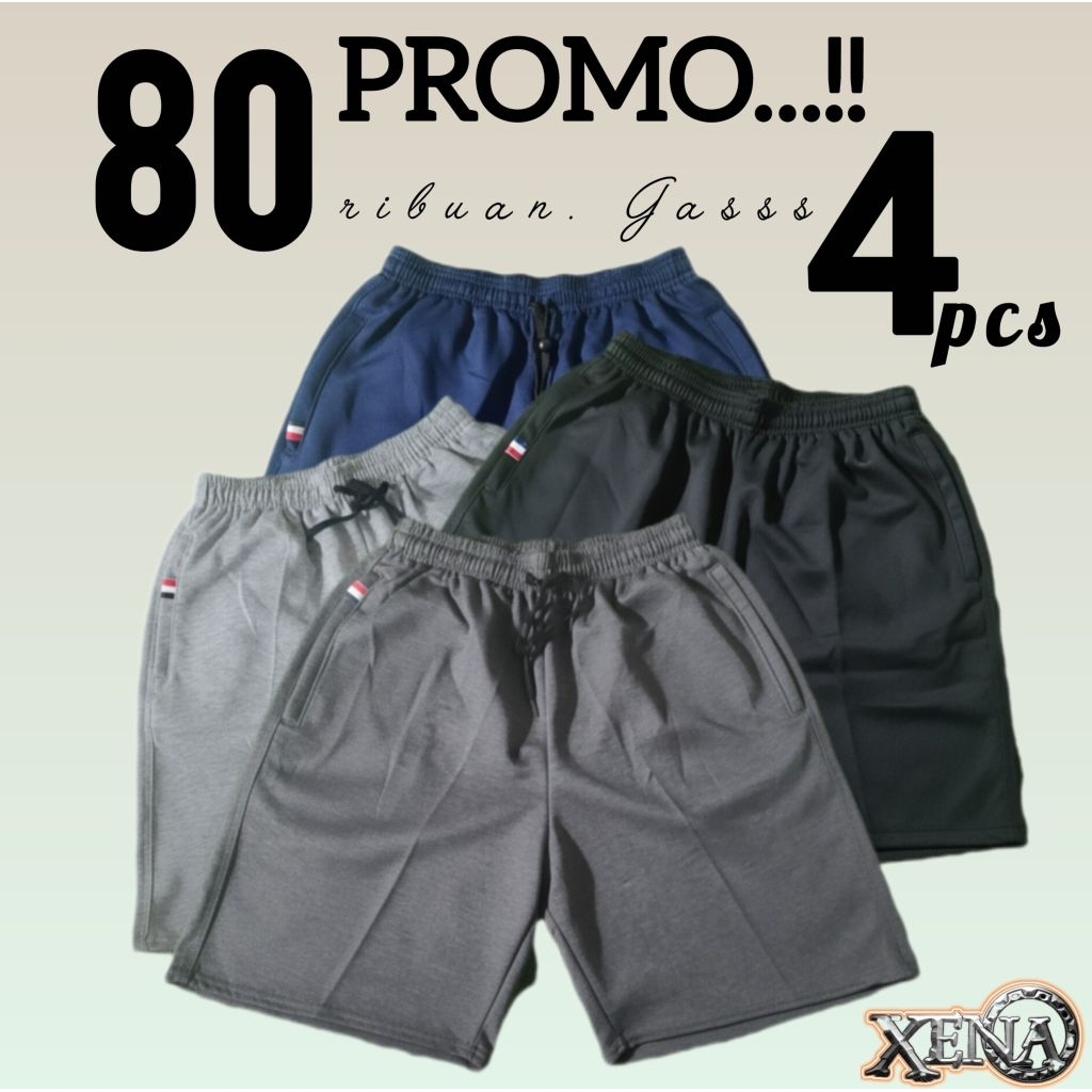 Promo 4pcs Baby Terry Celana Pendek Sport Zipper / Celana Pendek Pria Dewasa Bermuda