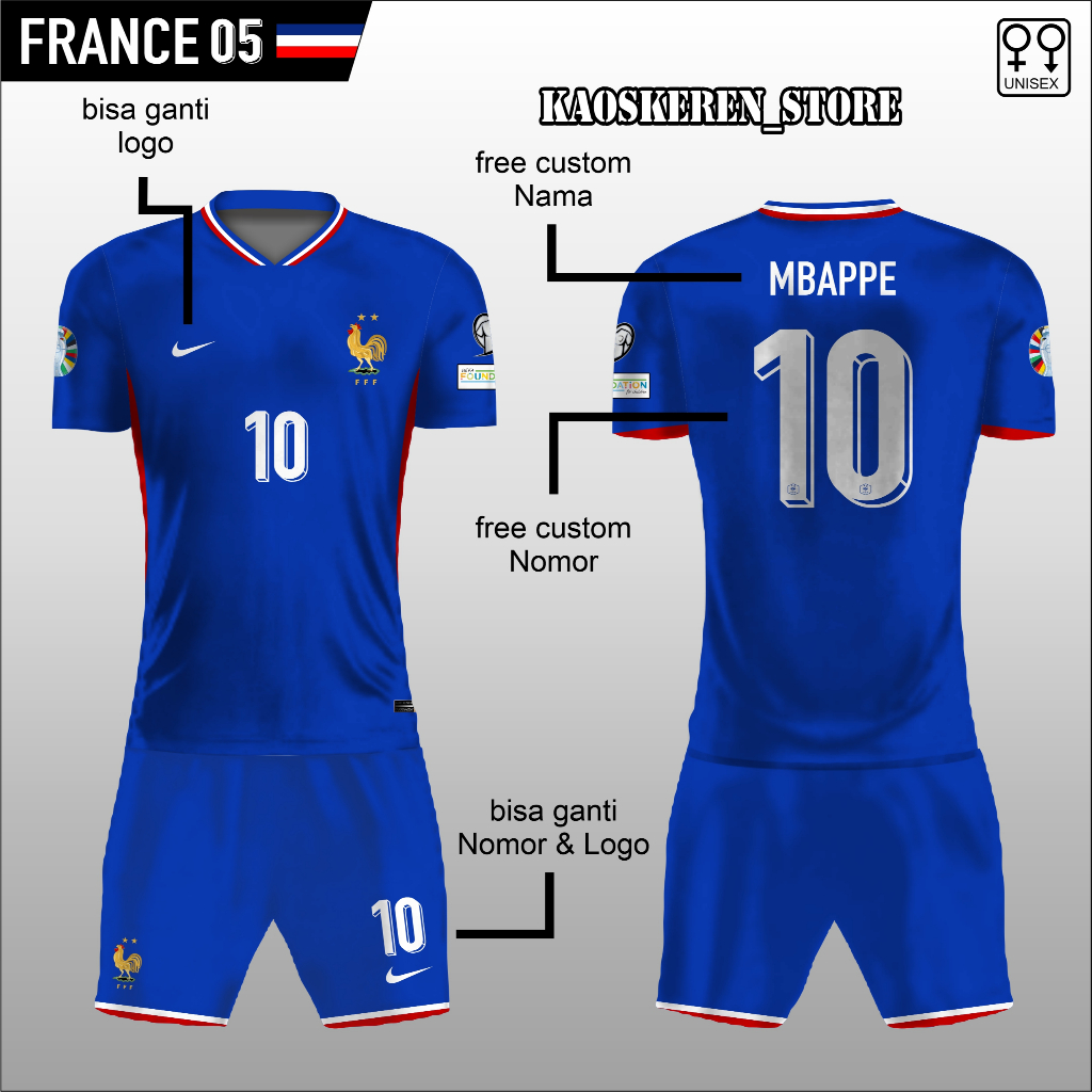 Jersey setelan timnas prancis worldcup 2026 baju olahraga bola timnas prancis 2026 custom nama nomor