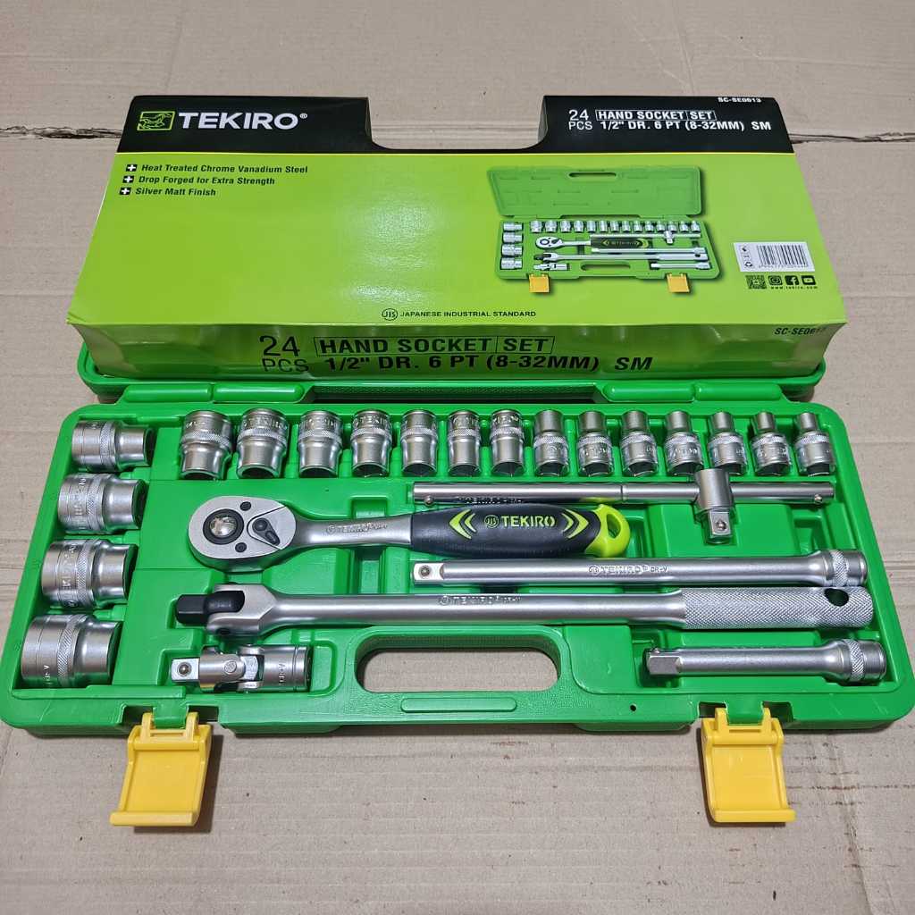 kunci Sok Tekiro 24 Pcs Pvc Sok Set 8 - 32 mm Hand Mata Sok Shock Socket 24Pcs Box Plastik 6pt 1/2in