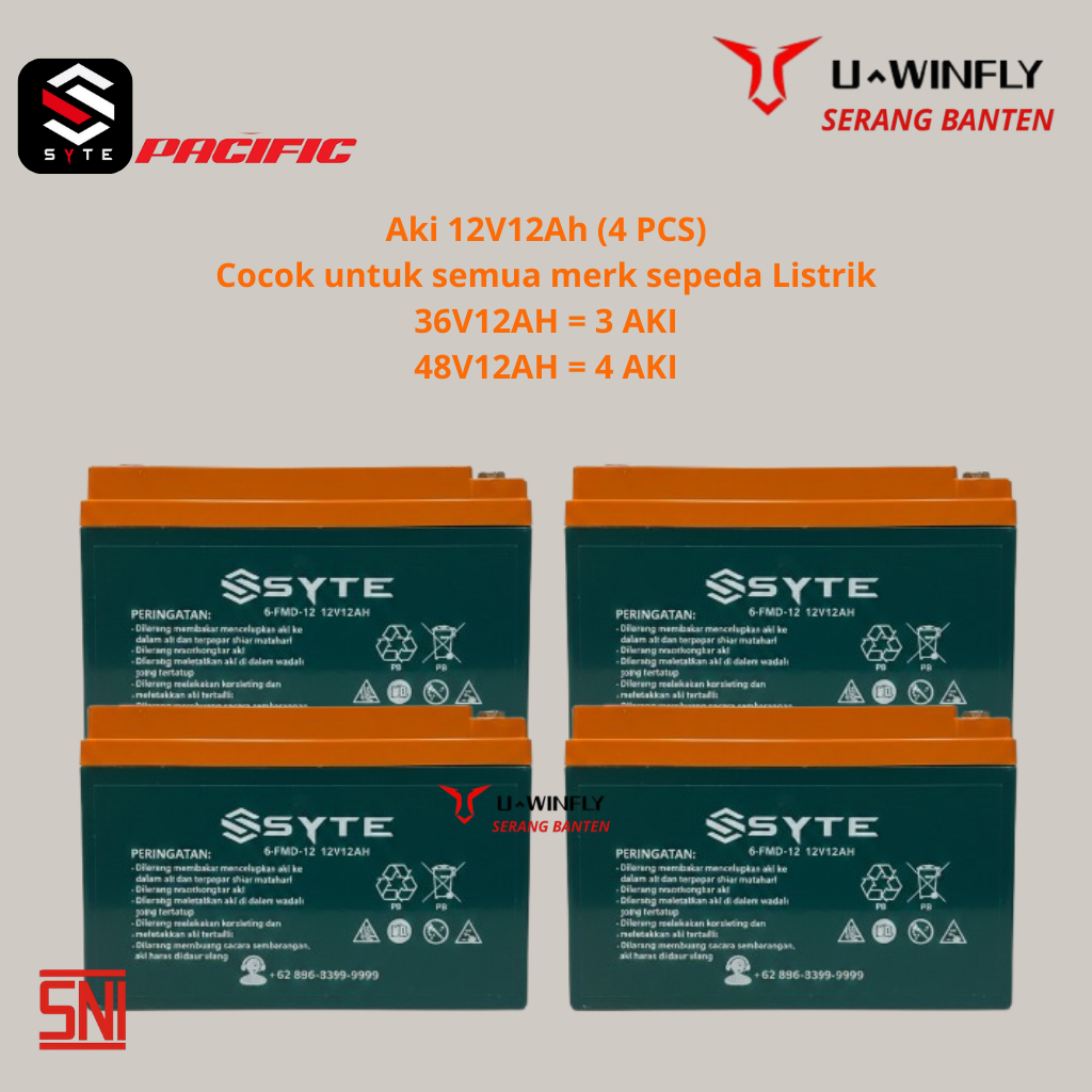 Aki / Baterai Sepeda Listrik Goda / Pacific 12V 12Ah / 48V 12Ah   Original 1 Set / Satuan