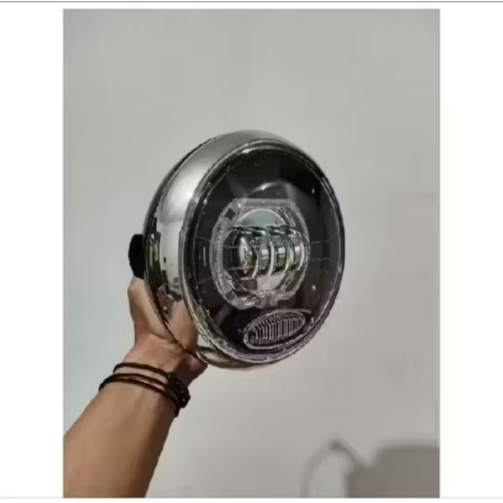 Lampu Biled LED Lensa 4 Mata Set Reflektor Lampu Depan Bulat Cover Hitam RX King Vixion Old Scorpio