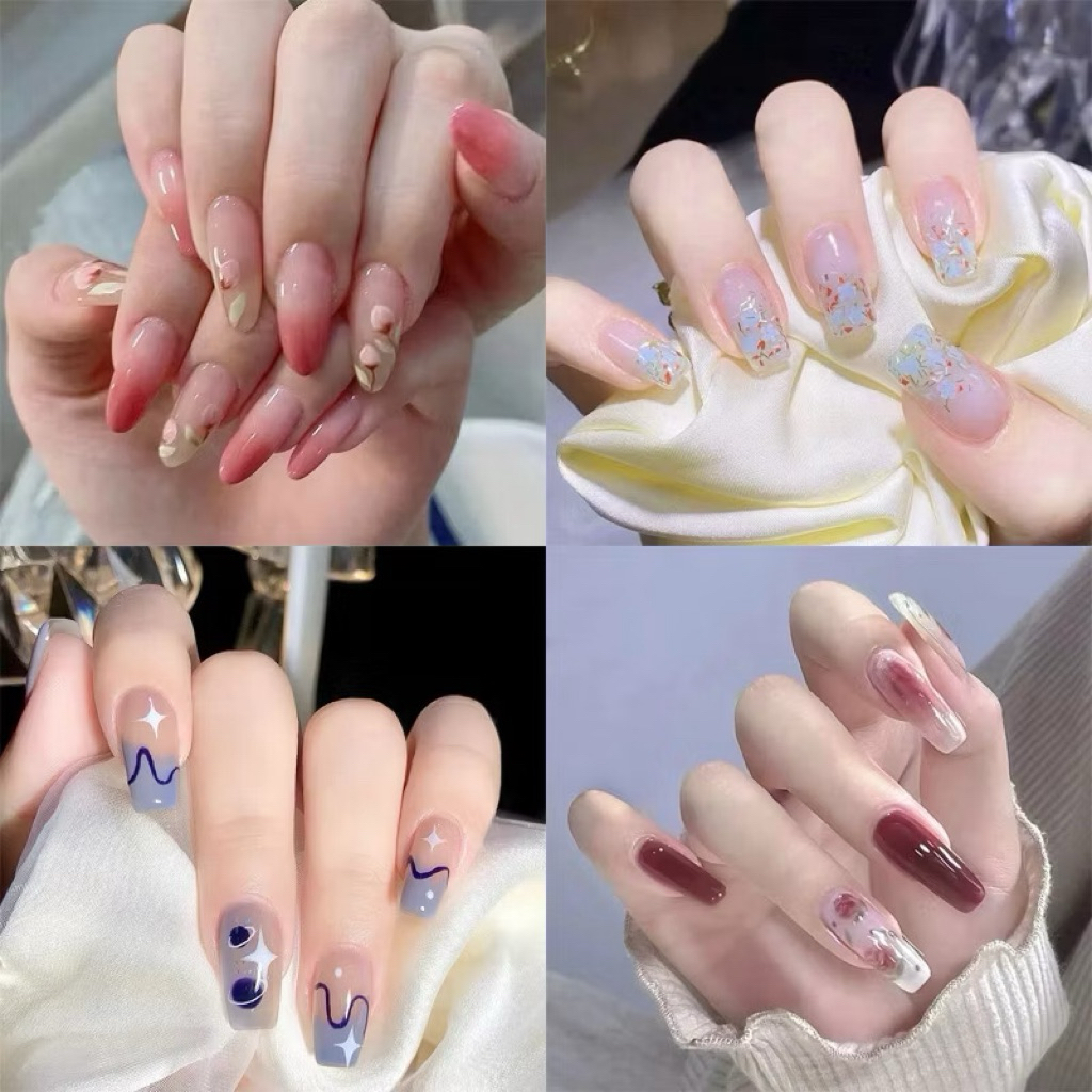 Kuku Palsu Nail Art + Lem Aesthetic Wisuda 12pcs Polish Fake Nail Premium Wedding Nikahan