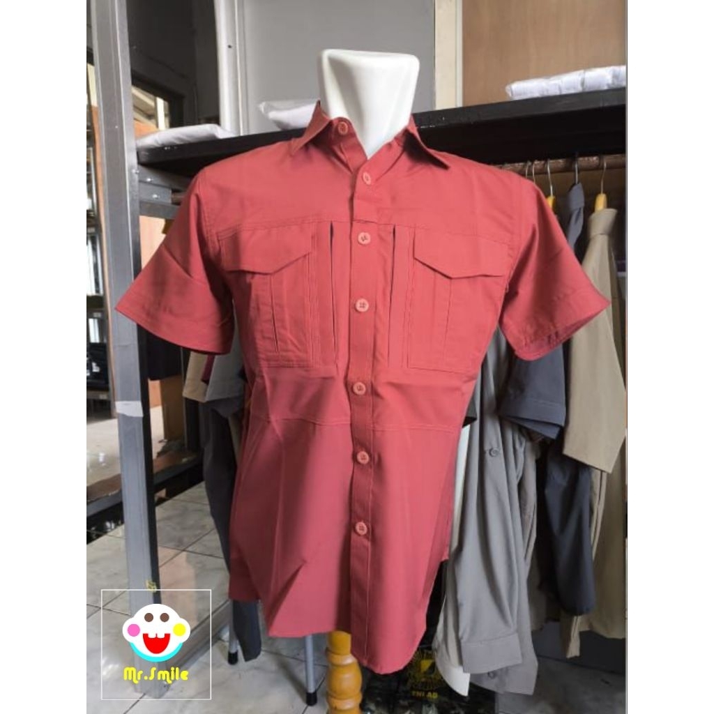 KEMEJA TACTICAL LENGAN PENDEK (MERAH)