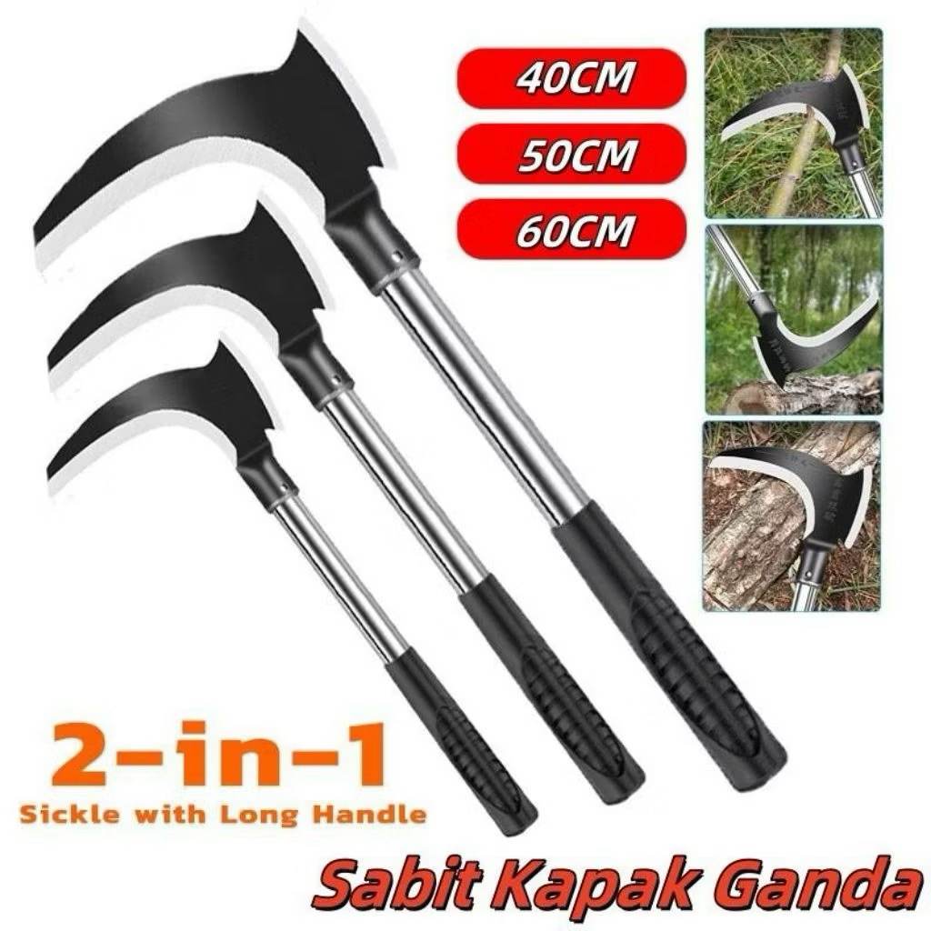 Sabit Pertanian Multifungsi - Gagang Kayu Kokoh, Pemotong Rumput & Ranting, Panjang 60cm