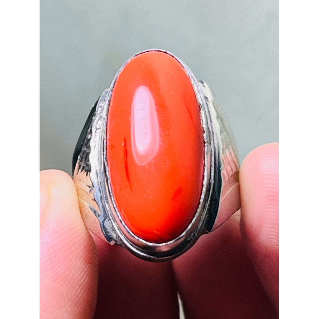 Cincin pria batu akik marjan pandan ring stainles tanam top colour