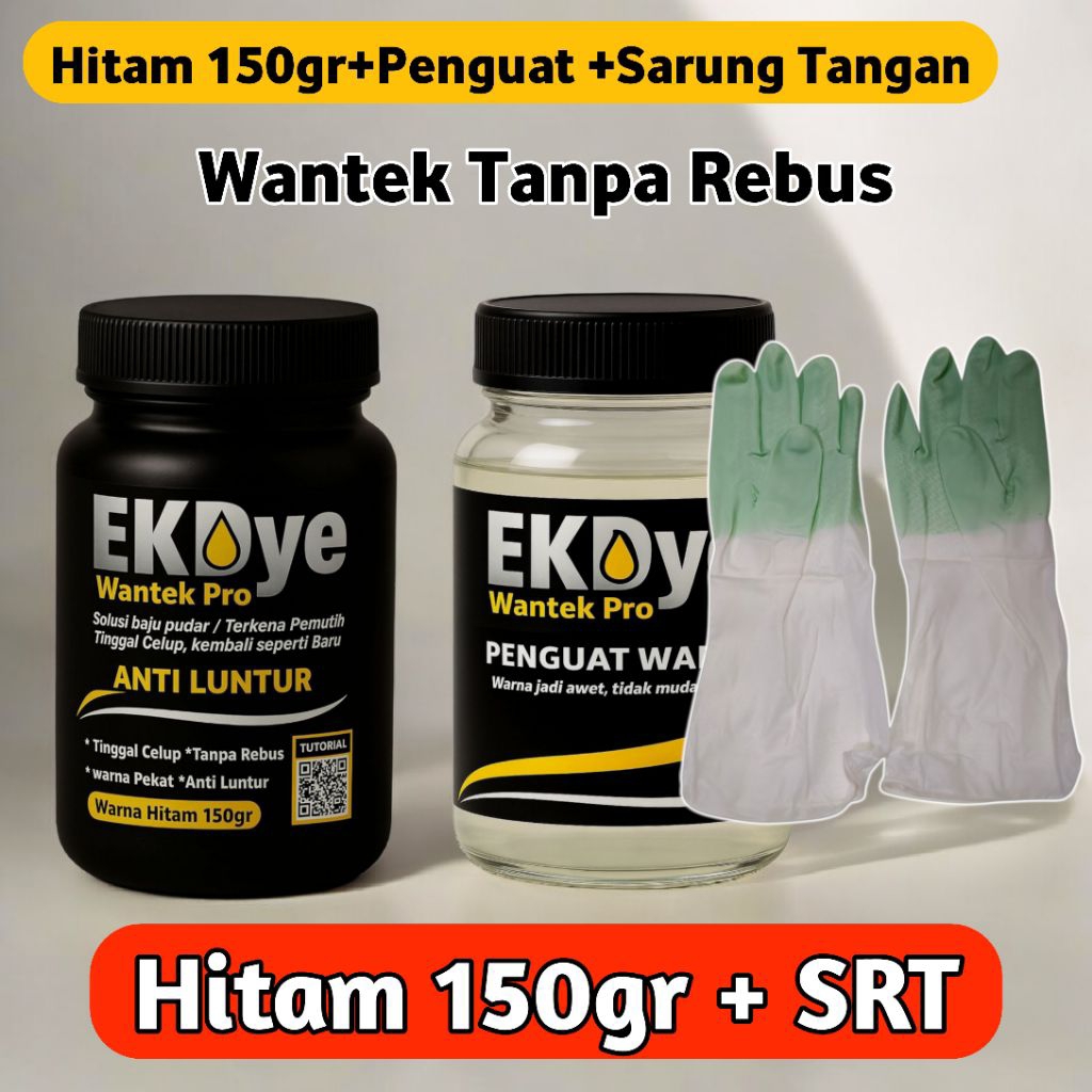 Pewarna Pakaian Permanen Tanpa Rebus -EKDye Hitam 150gr +Sarung Tangan