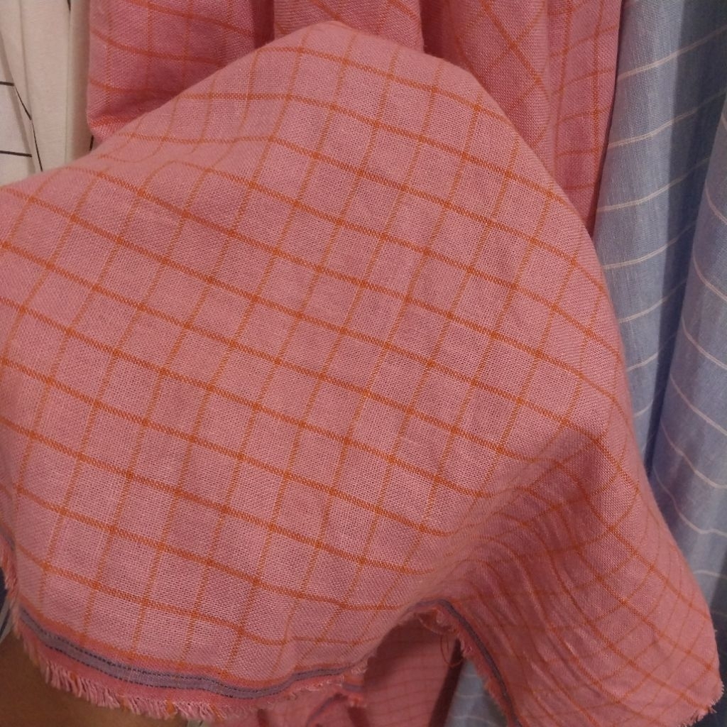 KAIN/BAHAN KATUN LINEN KOTAK-KOTAK/KATUN LINEN