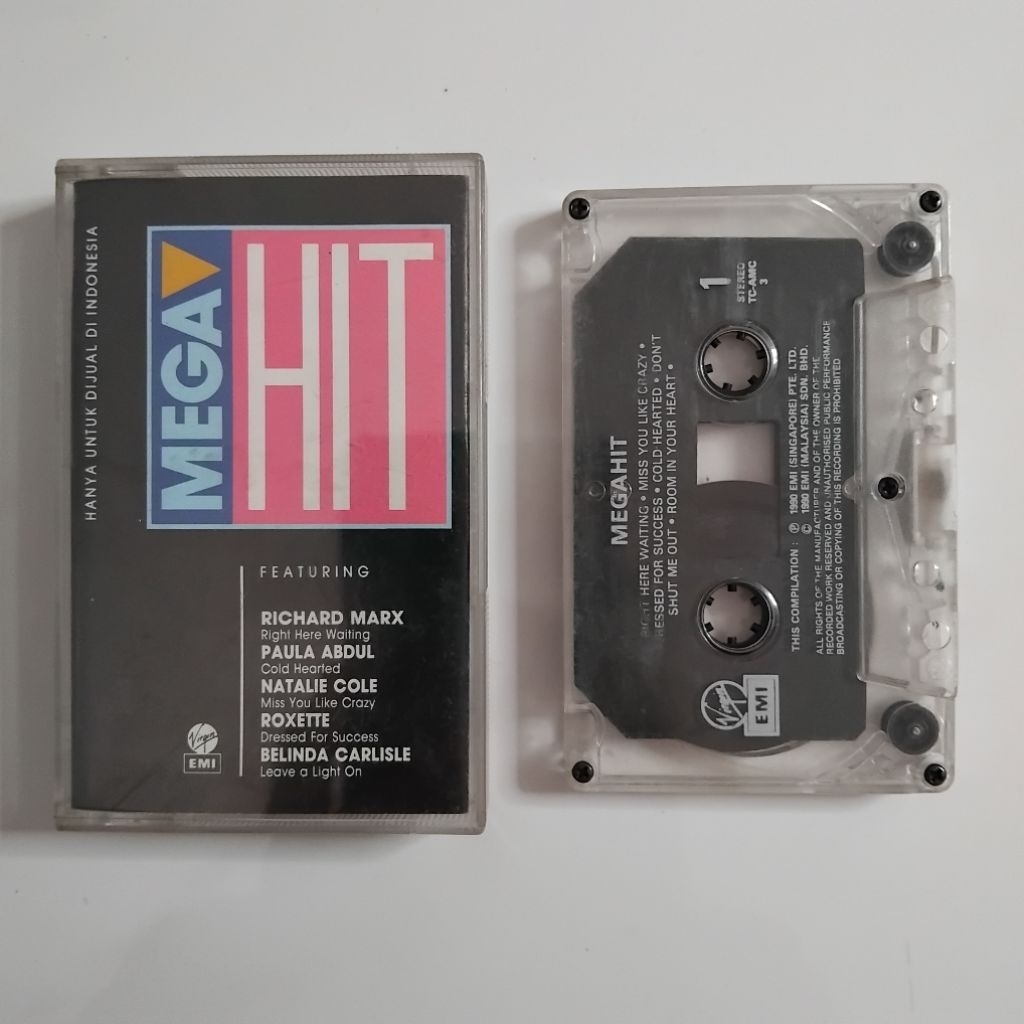 Kaset Pita Mega Hit / Richard Marx Paula Abdul Natalie Cole Roxette Belinda Carlisle Sonia Sydney Yo