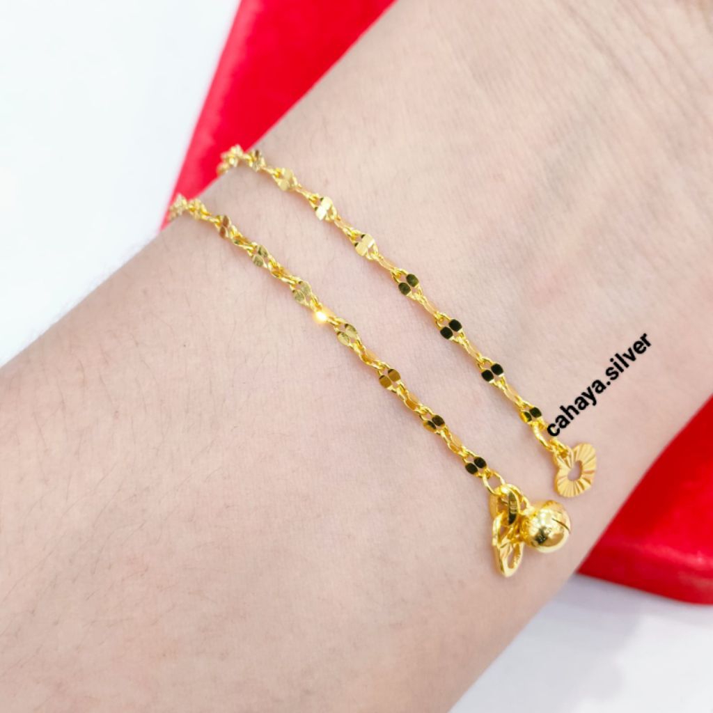 Gelang Tangan Rante Biji Kopi Perak Asli 925 Lapis Emas