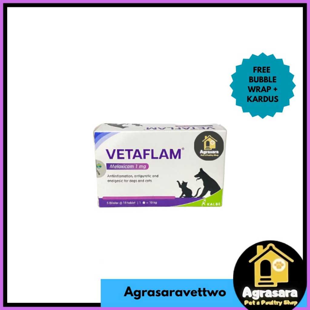 Vetaflam 1 Tablet - Meloxicam 1 Mg Analsik Antiinflam Anjing Kucing