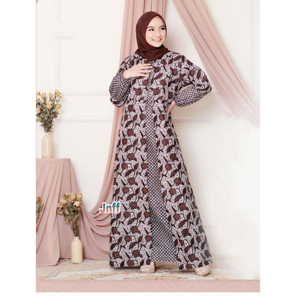 Gamis Batik Busana Muslimah Wanita / Gamis Batik Modern Bahan Katun Motif Kekinian Inner Menyatu