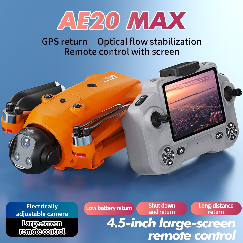 Drone Shuttle AE20 Max GPS, dilengkapi dengan WiFi 5G, remote control LED 4,5 inci, zoom 50x, waktu 