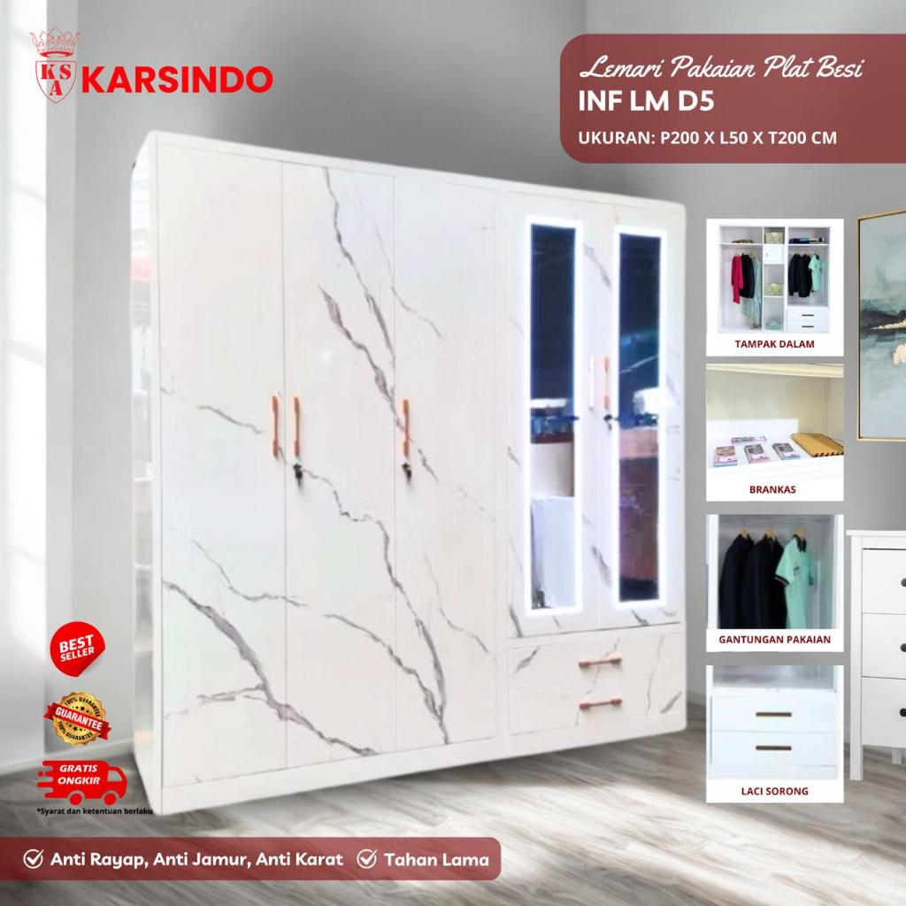 Karsindo Lemari Pakaian Besi 4 Pintu Lemari Baju LMD4 I Lemari Baju  LED I Lemari Besi I LMFM