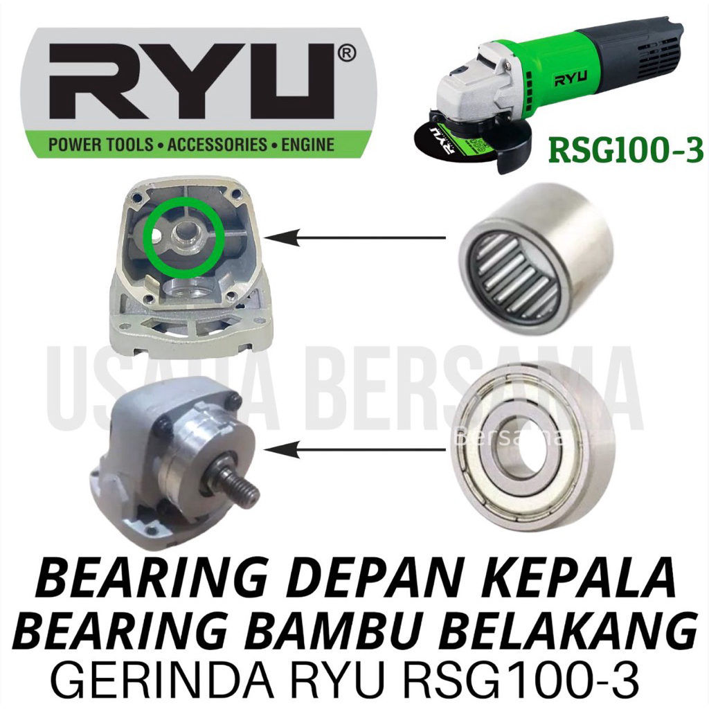 2 PCS BEARING DEPAN + BEARING BAMBU GERINDA RYU RSG100-3 KLAHER DEPAN DAN KLAHER BELAKANG AS 2 PCS K