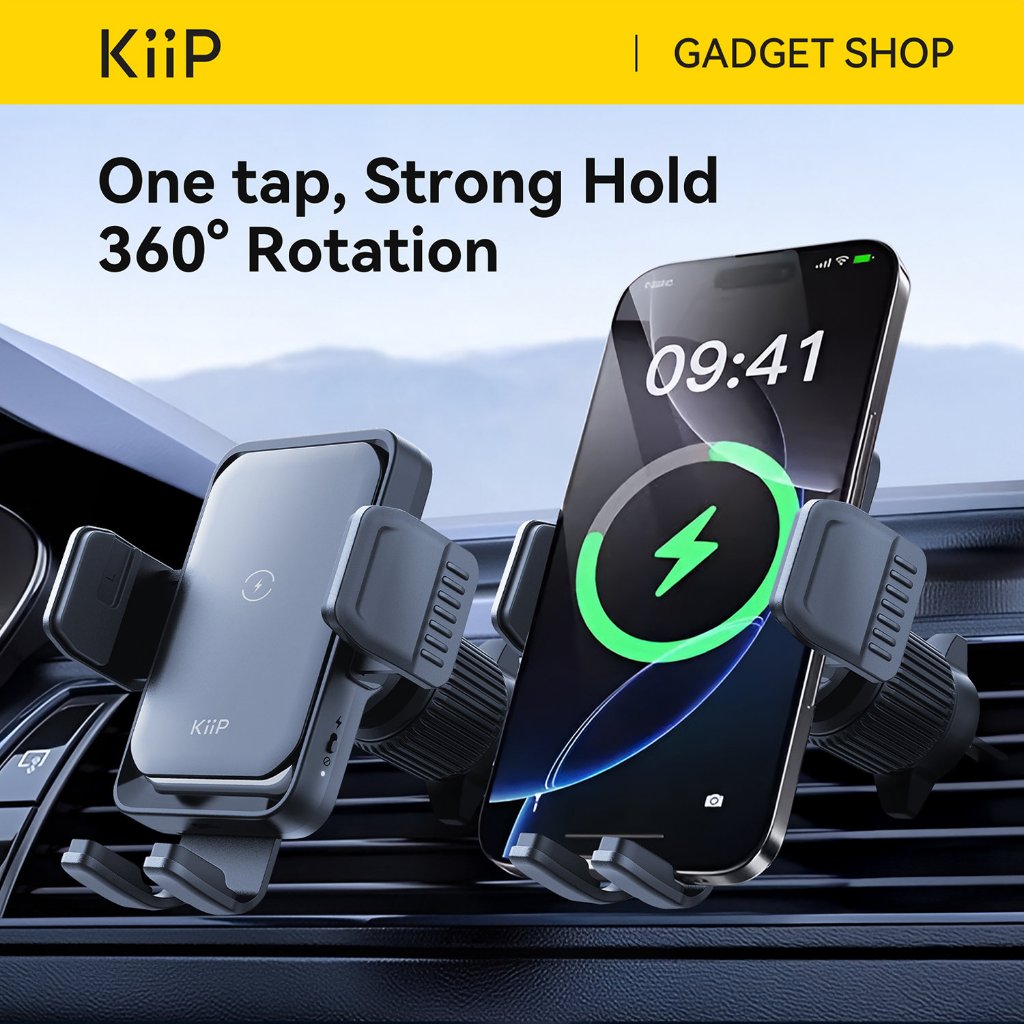 KiiP WC01 2in1 Car Mount Wireless Charger Phone Holder Mobil Car Charger 15W