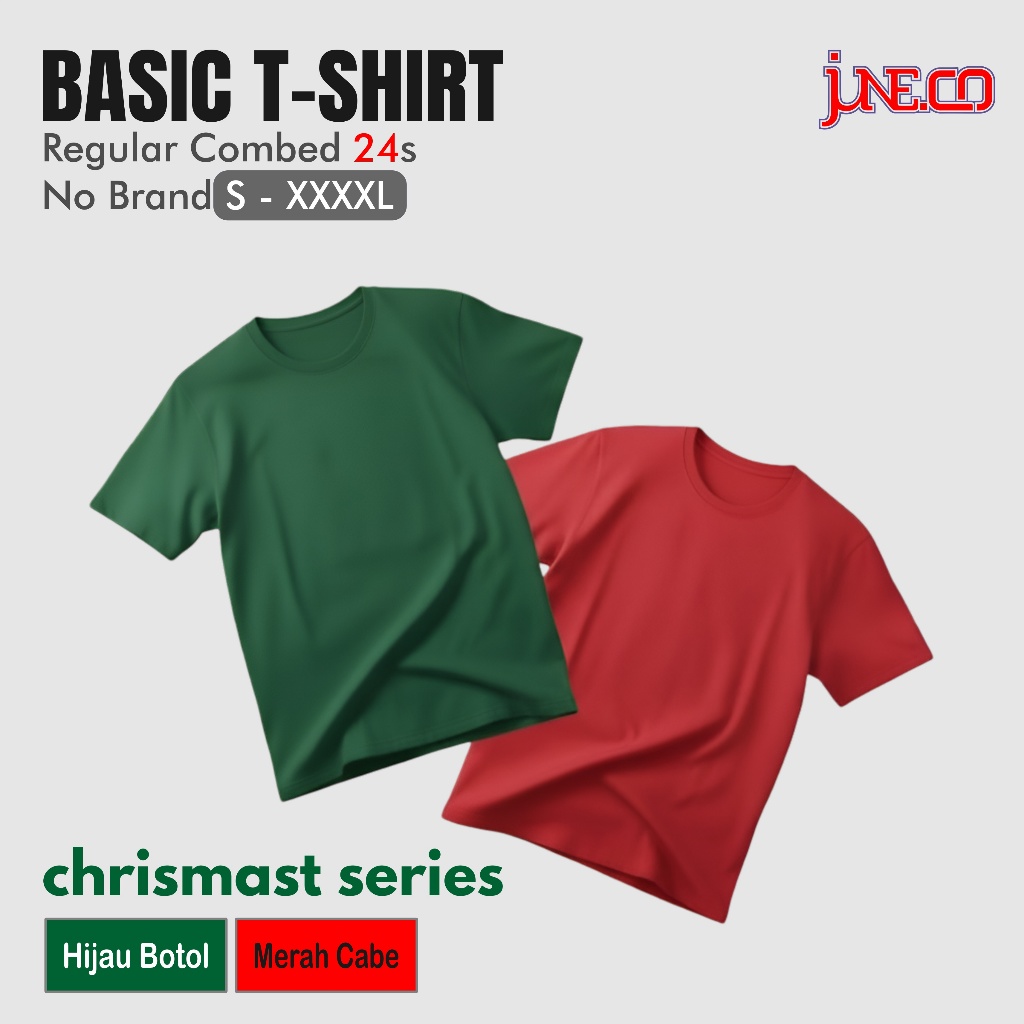 Kaos Tshirt Polos Combed 24s & 30s Warna Merah cabe Dan Hijau Botol Spesial Natal Atasan Unisex