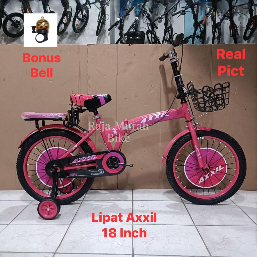 sepeda anak lipat 18 inch axxil 616 keranjang sepeda perempuan keranjang  lipat  axxil 616 18 inch