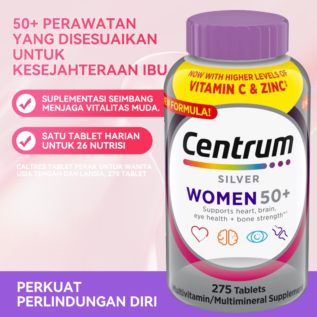 Centrum Perempuan – 275 tablet Vitamin C + Kalsium, untuk kulit sehat & tulang kuat.