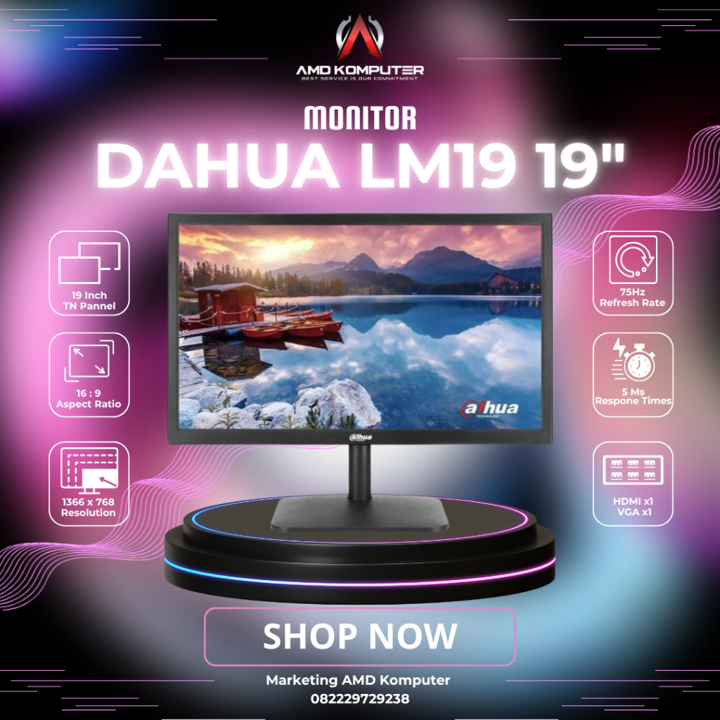 Monitor LED DAHUA 19 INCH DHI-LM19-A202F - HD 60Hz VGA HDMI MONITOR CCTV KOMPUTER