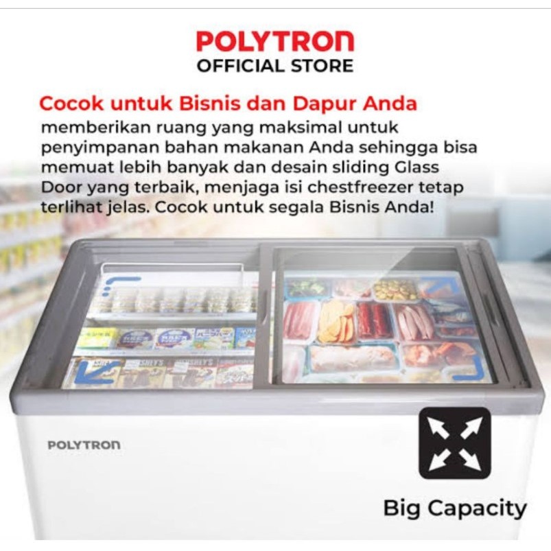 Polytron PCF329 Chest Freezer Tutup Kaca Kapasitas 300 Liter D26042