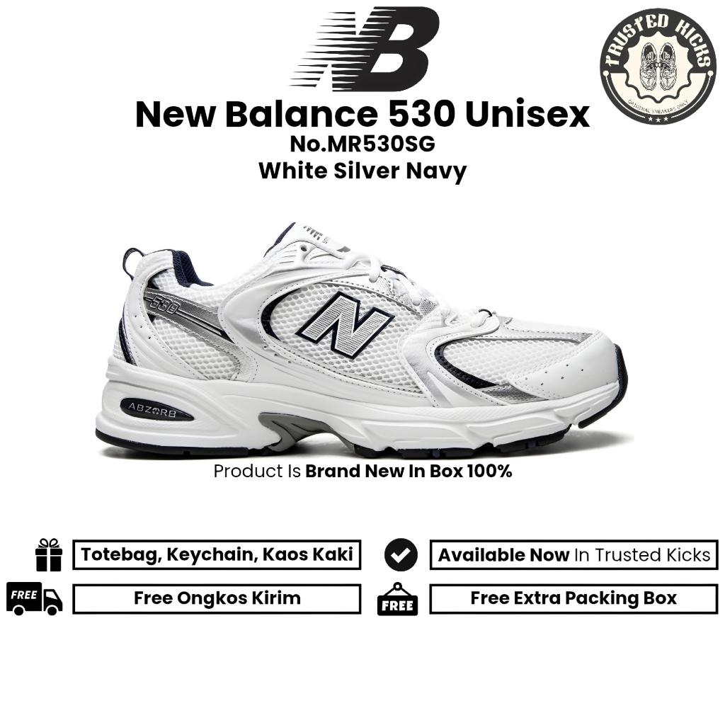 Sepatu Sneakers Unisex NB530 New BaIance 530 White Silver Indigo Navy Original