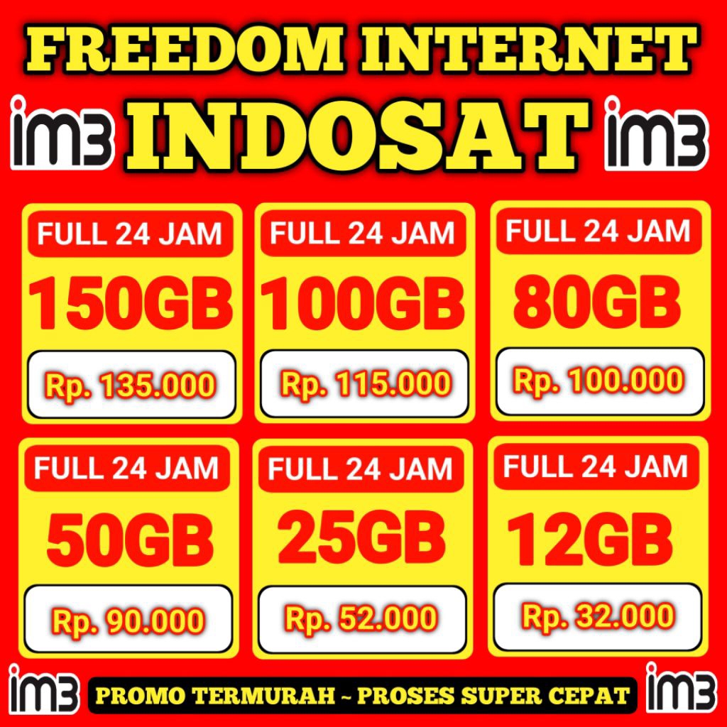 (PROMO) PROSES CEPAT PAKET DATA INDOSAT UNLIMITED FULL 150GB || 100GB || 44GB|| 28GB