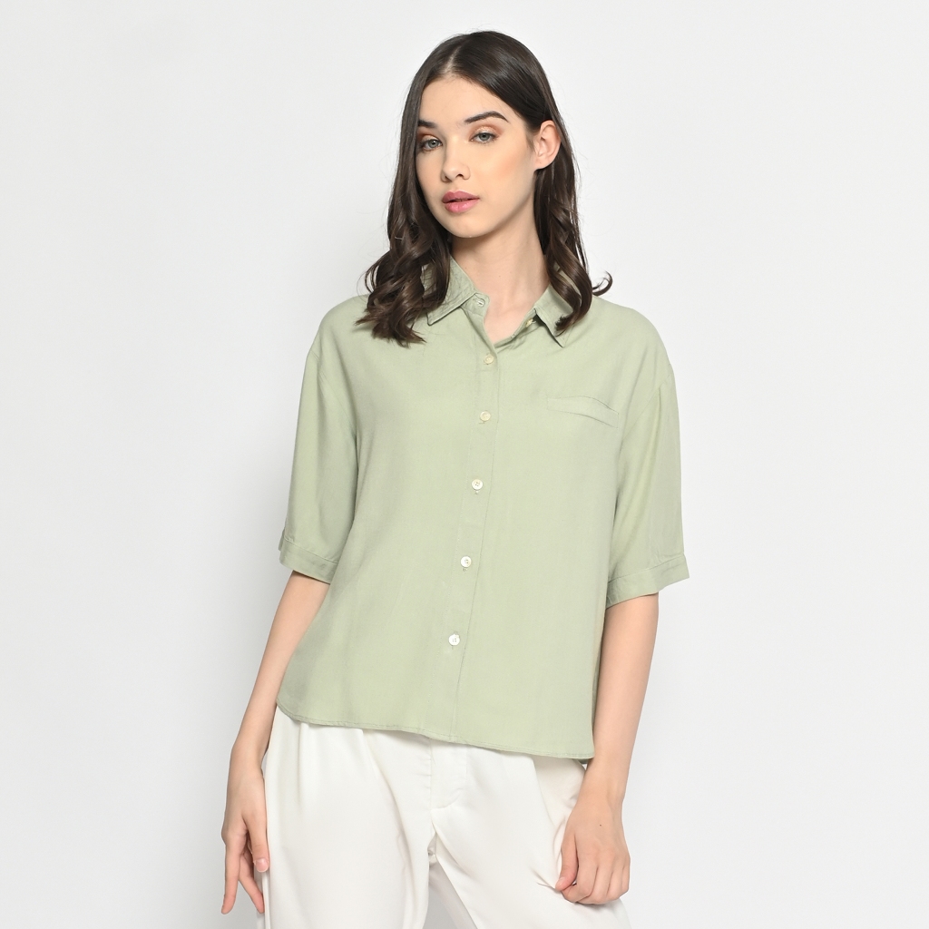 QUEENTIN Blouse Casual Wanita 0396 Katun Rayon Polos Premium Lengan Pendek