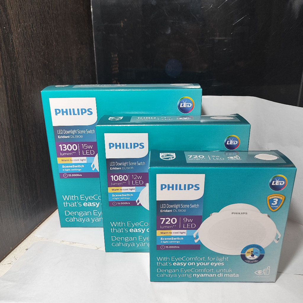 Philips Lampu Downlight LED Eridani DL190b Switching Tri Color 9W 12W 15W Downlight 3 Warna