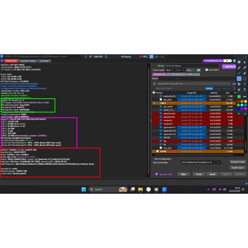 ufs 2.10  KM5V7001DM B621 bekas oppo a5/a9 2020 128 Gb + Cpu