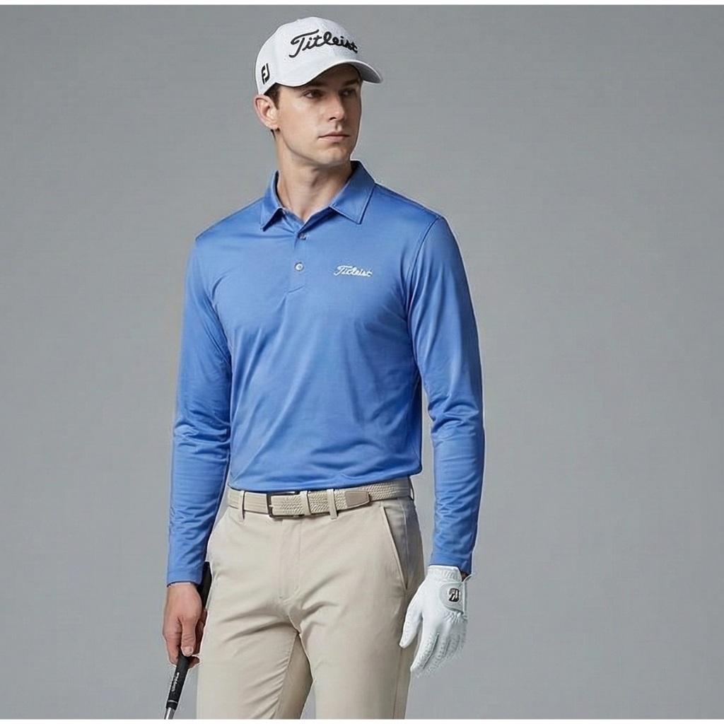 TITLEIST BIRU Baju Golf Kaos Kerah Poloshirt Jersey Tenis Padel Dryfit - Buat Pria Laki-laki Cowok