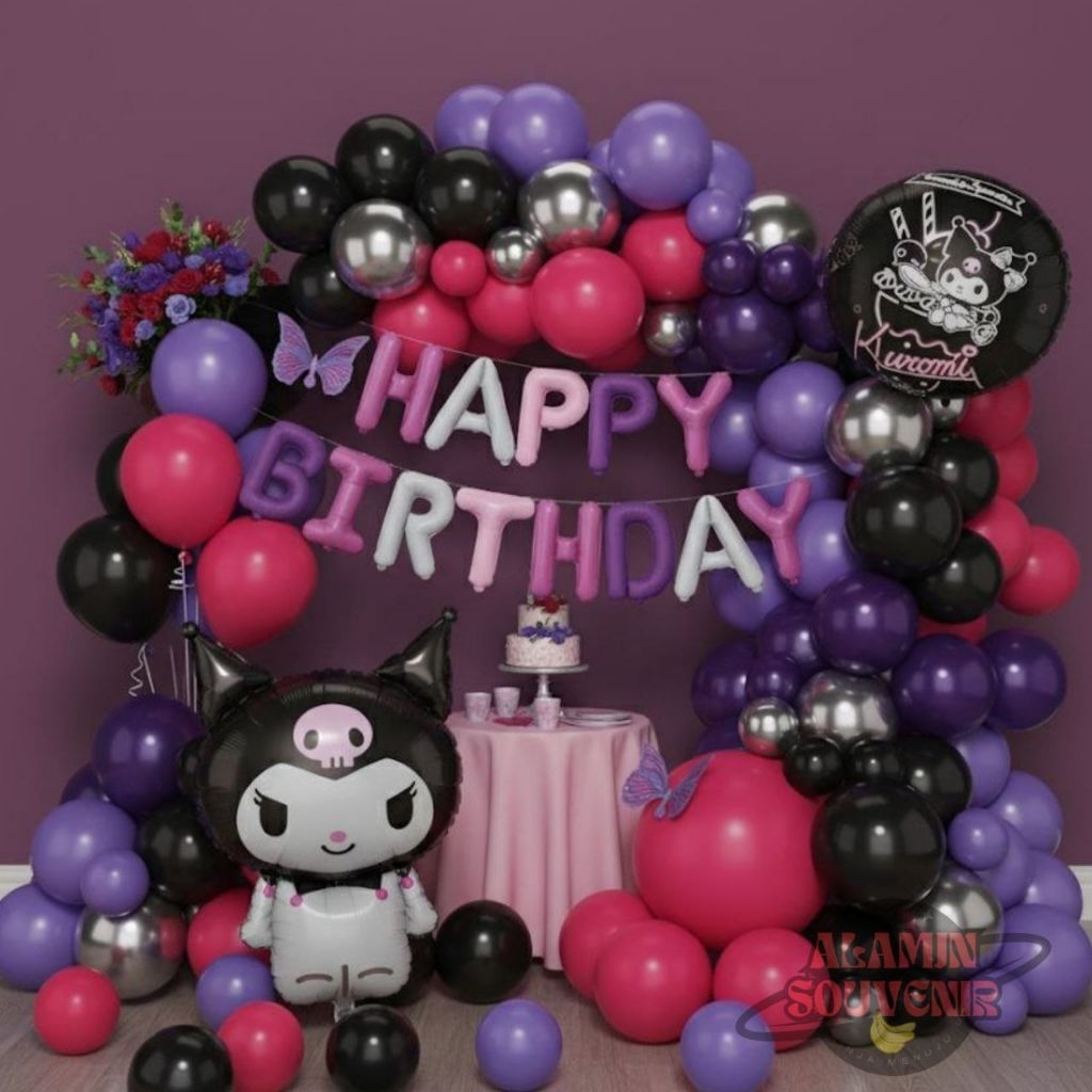 Paket Balon Kuromi Ulang Tahun Anak Perempuan Set Dekorasi Ultah Garland Anak Perempuan